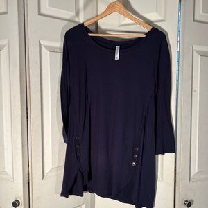 Zenana Premium Navy Blue Long Sleeve with Button Detailing Size 2XL